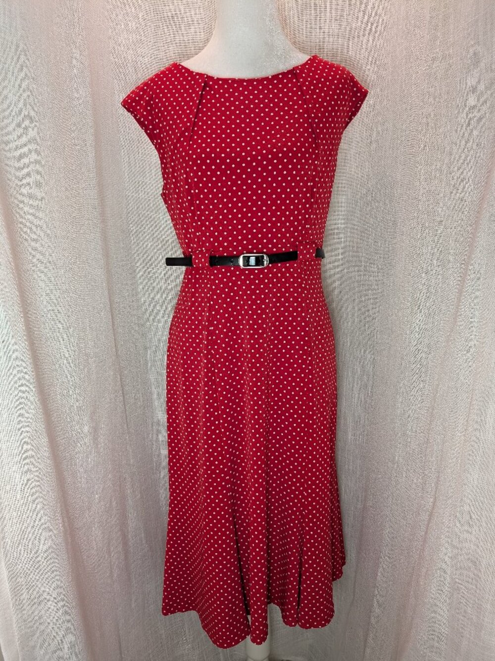 North Style Fit & Flare Dress Red with White Polka Dots Black Belt Size 6